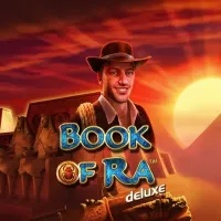 VipLuck Book of Ra Deluxe Slot mit Abenteurer vor Pyramiden